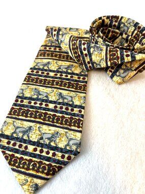 Vintage Unicef Tie Barylonian Lions Babylon Big Cats Neck Tie Safari